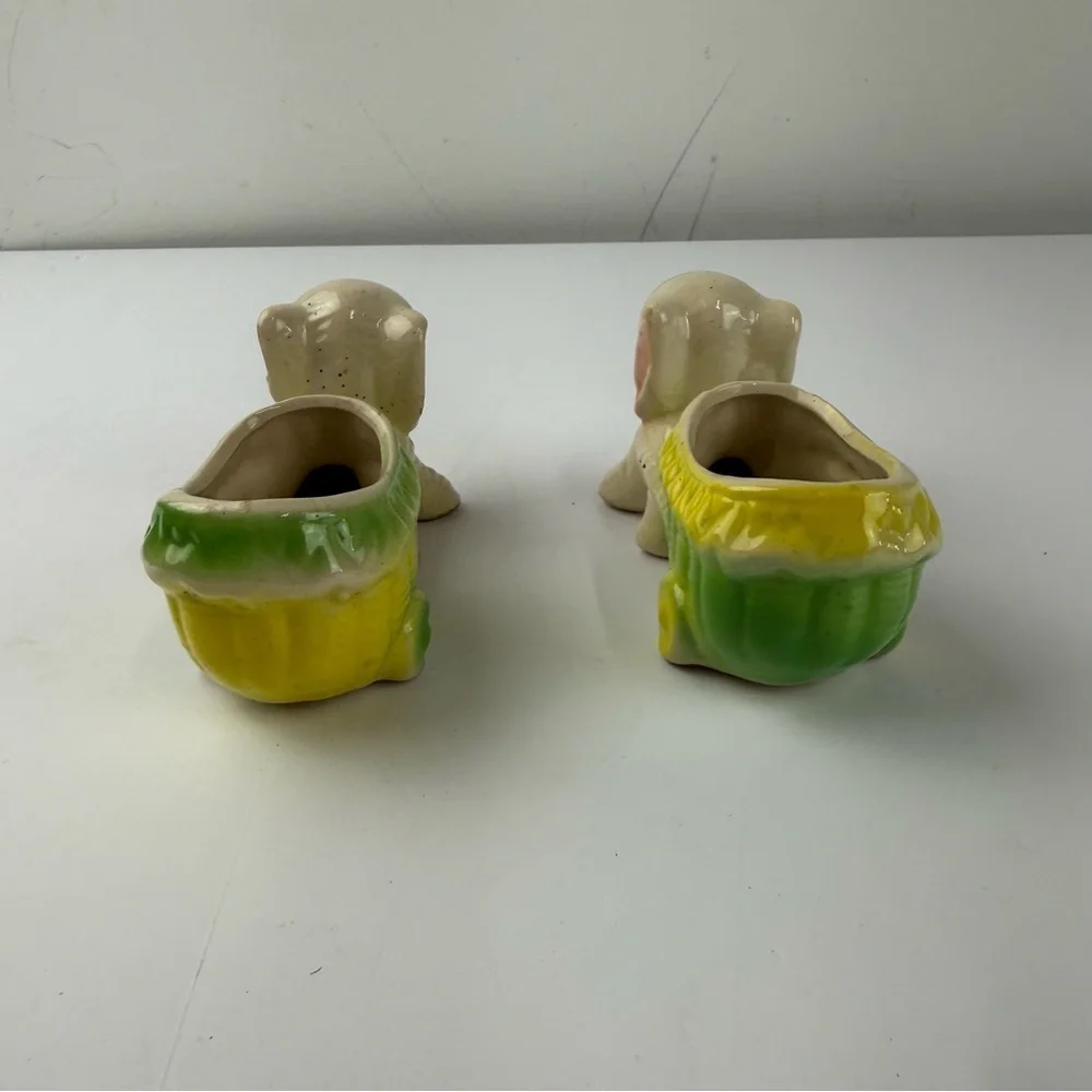Vintage SET OF 2 Elephant Pulling Cart Planters Kitschy Decor Retro
